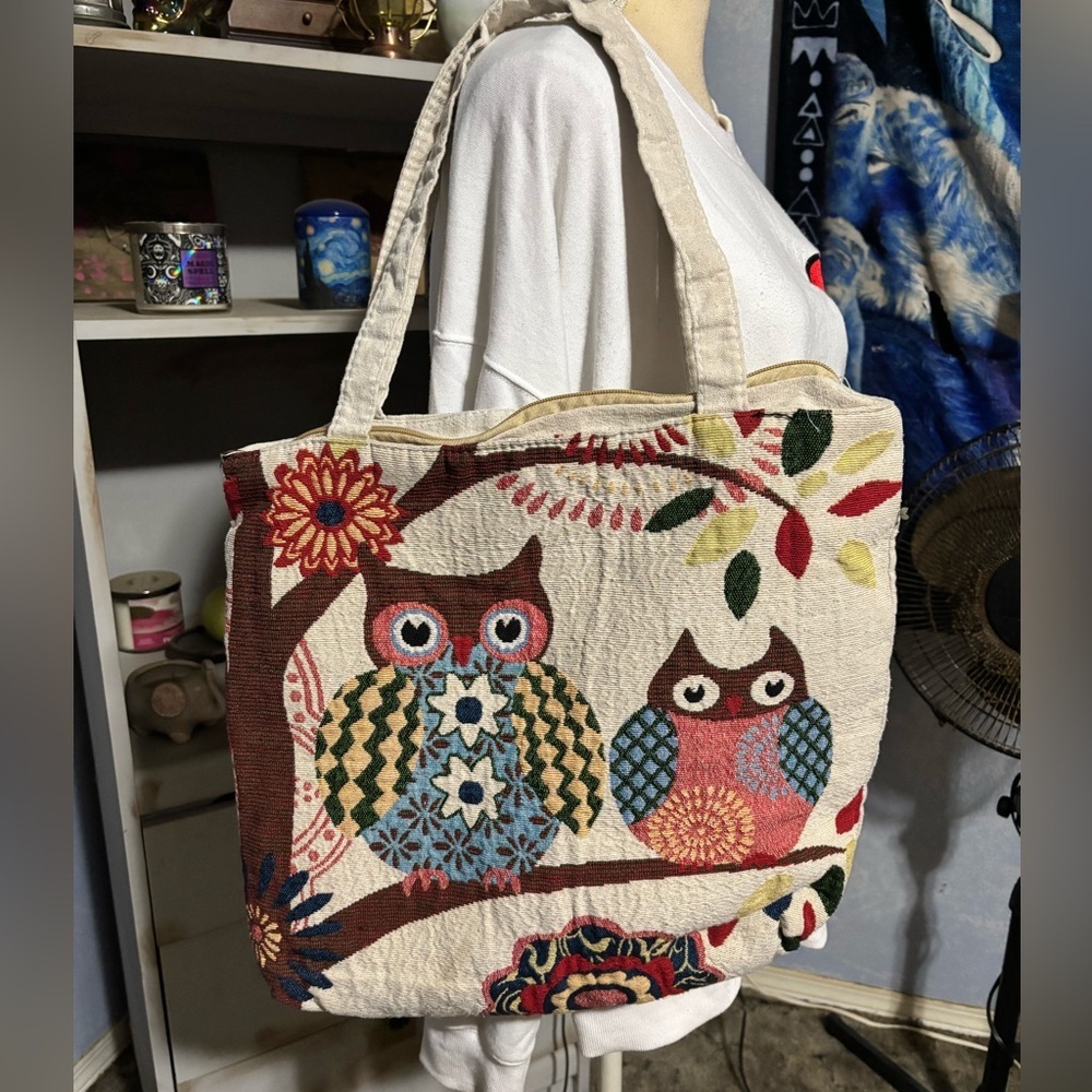 🛍Bundle sale🛍Colorful Owl Pattern Tote Bag crochet large - Picture 2 of 10